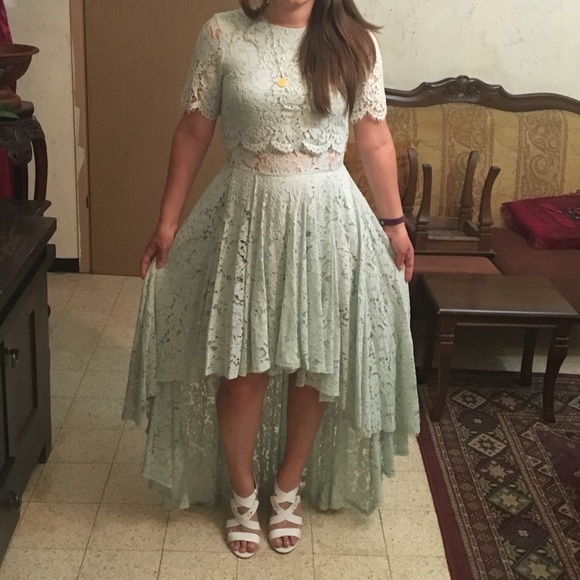 ASOS Size 6 Mint Green High Low Lace Dress - Picture 1 of 4